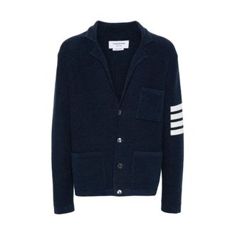 Thom Browne Navy Blue Knitted Cardigan - male - Thom Browne - Cardigans - Blue - M - Knitwear