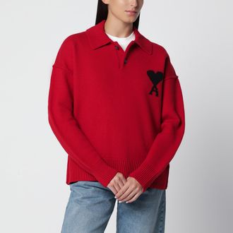 Ami Red Ami de Coeur polo jumper in wool