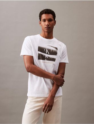Calvin Klein Jeans Calvin Klein Mens Reflection Monogram Logo Graphic Crewneck T-Shirt - White - XS
