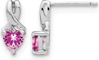 Diamond2Deal Sterling Silver Rhod-plated Created Pink Sapphire and Diamond Earrings