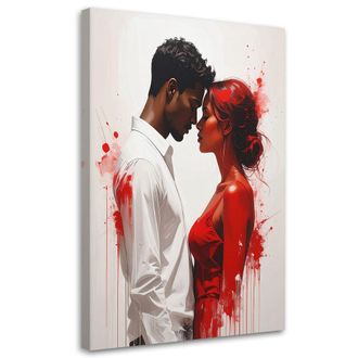 Feeby Cuadro En Lienzo Pareja Enamorada Beso Blanco Y Rojo 70x100