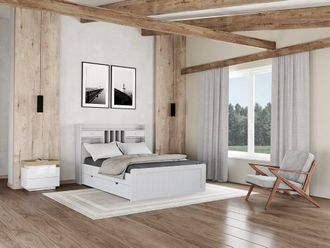 Vente-Unique 140 X 190 Cm Bed With Storage - Pine - White - MEDERICK | Size: Double
