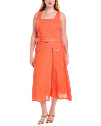 Tahari by ASL Plus Linen-Blend Midi Dress