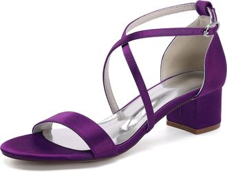Generic Bridal Low Heels Womens Block Heel Wedding Dress Shoes Comfortable Evening Prom High Sandals 4.5Cm,Dark Purple,10 UK