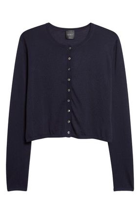 Leset James Merino Wool Crewneck Cardigan in Midnight at Nordstrom, Size X-Small