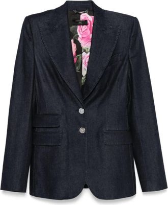 Dolce & Gabbana Indigo Blue Denim Blazer met Schoudervullingen - Dames - Blazers - Blauw - S - Denim - Jassen