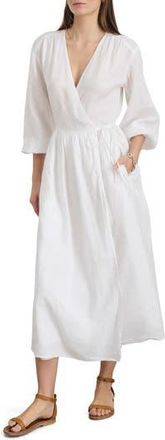 Alex Mill Lauren Long Sleeve Linen Wrap Dress in White at Nordstrom Rack, Size Medium