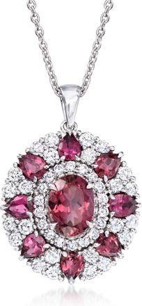 Ross-Simons Pink Tourmaline and Diamond Pendant Necklace in 14kt White Gold