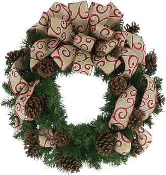 Creative Displays Inc. 26In Evergreen Holiday Wreath With Red And Beige Swirl Bow