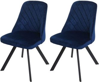 Hhg Juego De 2 Silla De Comedor Hhg-896, Silla De Cocina Reclinable Silla Tapizada, Metal Terciopelo, Azul