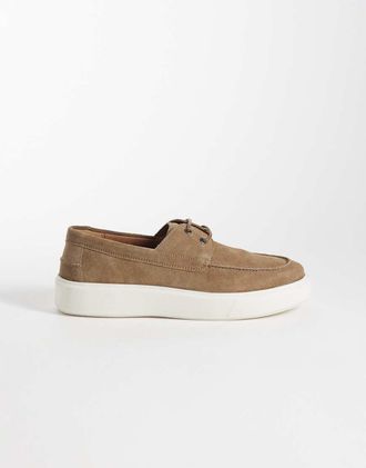 Asos Scarpe stringate in camoscio color visone con suola cupsole bianca-Neutro