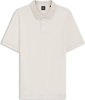 BOSS Regular-fit polo shirt in cotton with patterned collar