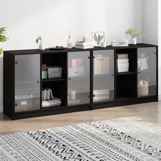 vidaXL Vidaxl - Libreria con Ante Nera 204x37x75 cm in Legno Multistrato
