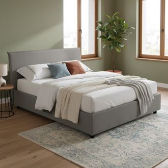 Talamo Italia Talamo Italia - Cama Matrimonial Bonella, Cama Contenedor Con Revestimiento De Tela, 100% Made In Italy, Apertura Frontal, Adecuado Para Colch&oacute;n Cm 16