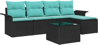 vidaXL Conjunto De Sof&aacute; De Jard&iacute;n 6 Uds. Negro Rat&aacute;n Sint&eacute;tico Vidaxl
