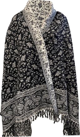 Tibet BLACK WHITE FLORAL SOFT WARM WOOLEN WINTER LEAF PRINT SCARF HANDMADE LUXURIOUS SCARF SHAWL WRAP DECORATION BLANKET OVERSIZED REVERS ABLE WINTER SCARF 