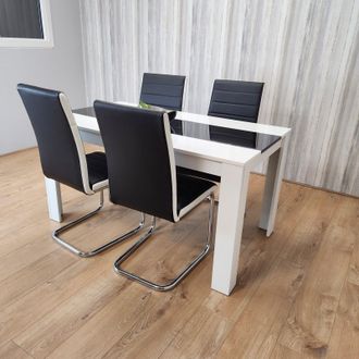 Kosy Koala Modern White & Black Dining Table Set With 4 Faux Leather Chairs Dining Room Furniture in Brown
