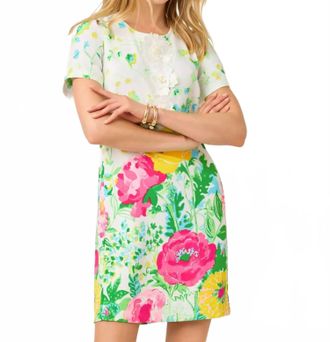 Lilly Pulitzer Edita Short Sleeve Dress In Multi Poppy Party Engineered Woven Shift