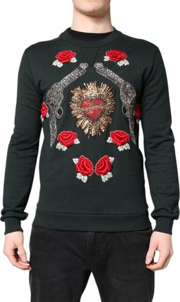 Dolce & Gabbana Mens Sacred Heart Floral Embroidery Sweatshirt Black Cotton Sweatshirts