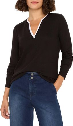 Nic+Zoe Cozy Double Layer Split Neck Top In Black