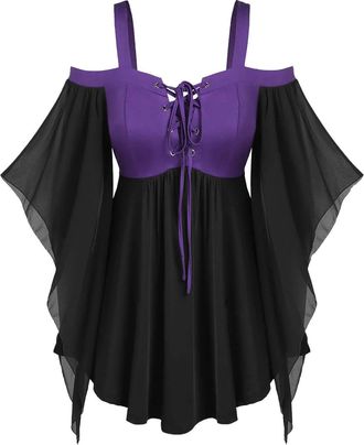 Generic Gothic Dress Women Punk Batwing Sleeve Irregular Mesh Bandage Mini Dresses Ladies Y2K Straps Dress Retro Cocktail Carnival Party Ball Gowns Cosplay Ha