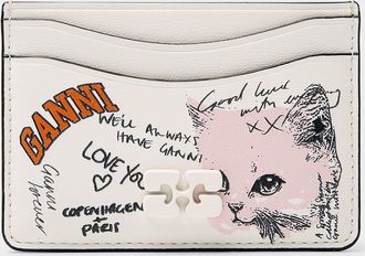 Ganni Womens Cat logo recycled leather card holder