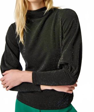 Joseph Ribkoff Lurex Knit Puff Sleeve Top In Black/silver