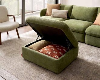 Castlery Ollie Storage Ottoman, (Greta) Moss, Removable Covers, Gaslift Storage for Ottomans