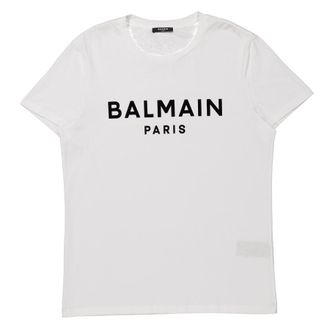 Balmain Flock Logo Cotton T Shirt, Size X-Large