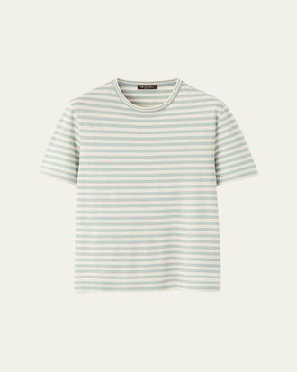 Loro Piana Mens Agonda Cotton and Linen Bengal Stripe Crewneck T-Shirt