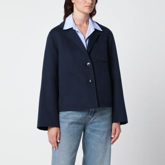 Max Mara Giacca corta blu in panno di misto lana