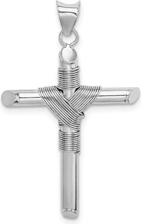 Diamond2Deal 14K White Gold Center Wrap Tube Cross Pendant
