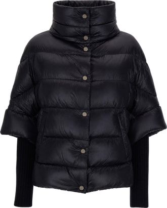 Herno Black High-Collar Engraved Button Nylon Down Jacket