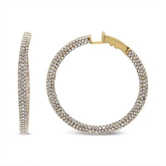 House of Brilliance 18K Rose Gold 6.90 Cttw Pave Set Diamond Inside Out Eternity Hoop Earrings (F-G Color, VS1-VS2 Clarity)