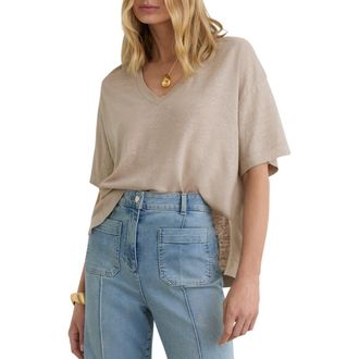 Reiss Linen V-Neck Tee in Stone Neutral at Nordstrom, Size X-Small