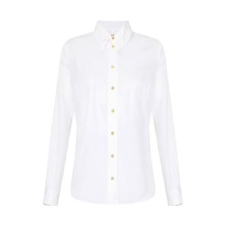 Elisabetta Franchi Shirts, female, White, Size: XS Cotton Shirt with Double Collar and Embroidery