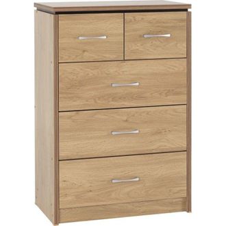 Seconique Seconique Charles 5 Drawer Chest 3+2 Design Oak Veneer with Walnut Trim