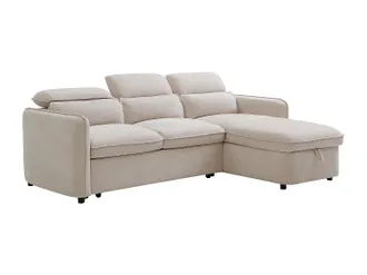 Vente-Unique Divano Letto Angolare Reversibile In Tessuto Beige - Manuko