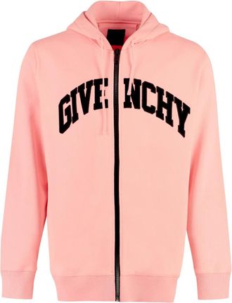 Givenchy Hoodie van katoen met logo-borduring - Heren - Vesten met rits - Roze - L - Katoen - Hoodies & sweatvesten