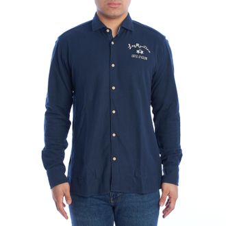 La Martina La Martina YMC036-JS394 Mens Long Sleeve Piqué Shirt - Blue - Size 2XL