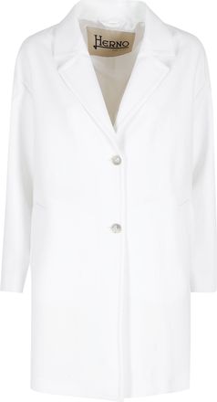 Herno White Long Lapel Pocketed Polyester Coat