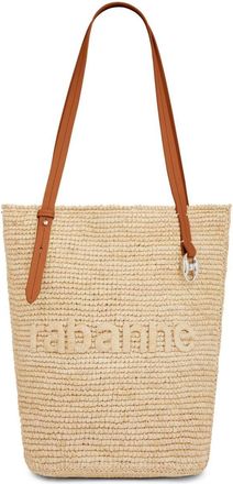 Paco Rabanne logo-embroidered raffia tote bag - women - Raffia/Calf Leather - One Size - Neutrals