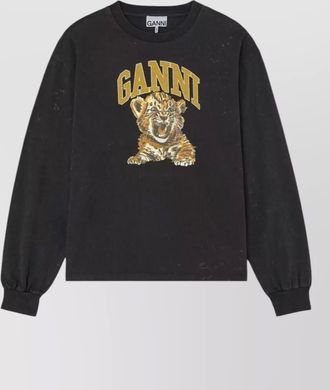Ganni organic cotton tiger print long sleeve t-shirt