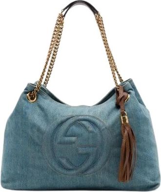 Gucci Pre-owned Denim Tote - Dames - Vintage Schoudertas - Blauw - ONE Size - Denim - Vintage
