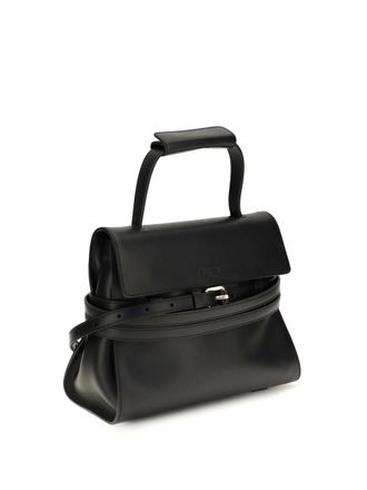 Moschino Womens Shoulder Bag Buckle Black Leather Calf