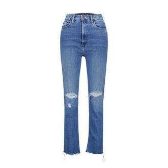 Mother Jeans, Dames, Blauw, W29, Denim, Stijlvolle High-Waisted Jeans met Raffels