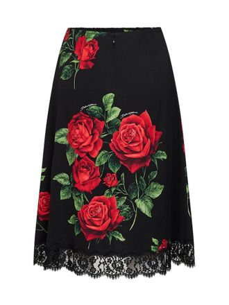 Dolce & Gabbana Rose-Print Flared Skirt - Black