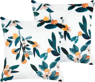 Beliani Conjunto De 2 Cojines De Terciopelo Verde Blanco Amarillo 45 X 45 Cm Knautia