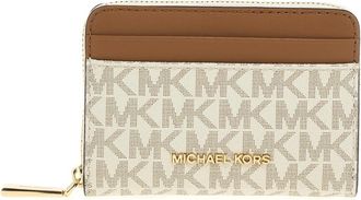 Michael Kors Jet Set Small Signature Logo Zip-Around Kaarthouder - Dames - Portefeuilles - Beige - ONE Size - Polyester - Accessoires