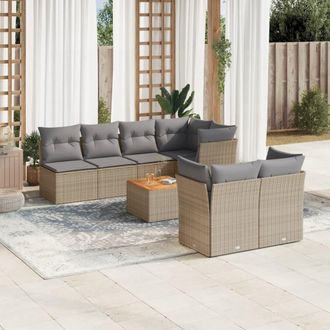 vidaXL Juego De Sof&aacute;s De Jard&iacute;n Con Cojines Beige 8 Pzas Rat&aacute;n Pe Vidaxl